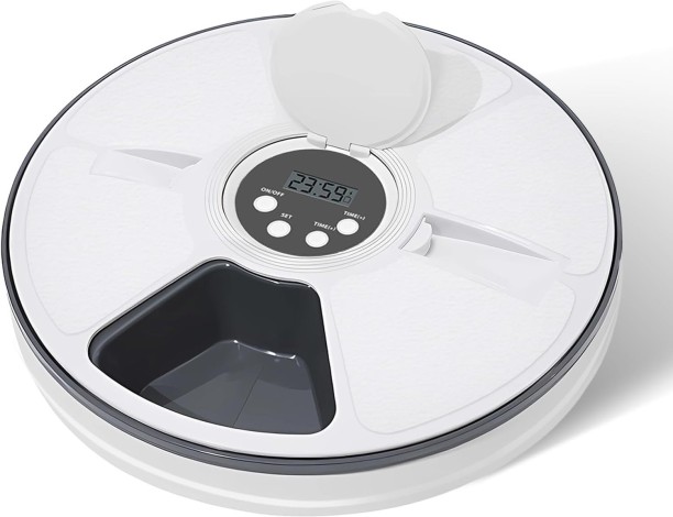 Solala Automatic Cat Feeder for Dry Food,Supplement & Treats， 6 Compartment Timed Cat Food Dispenser for Cats and Small Dogs，No Ice Needed Automatic Dog Feeder Plastic Pet Bowl