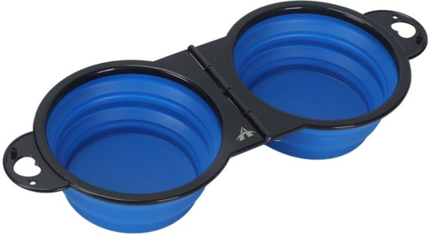 ALANES 2-in-1 Collapsible Dog Bowls Dual Puppy Food and Water Bowls Silicone Pet Bowl