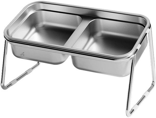ALANES Stainless Steel Double Cat Food and Water Bowls Tilted Pet Feeder Stainless Steel Pet Bowl