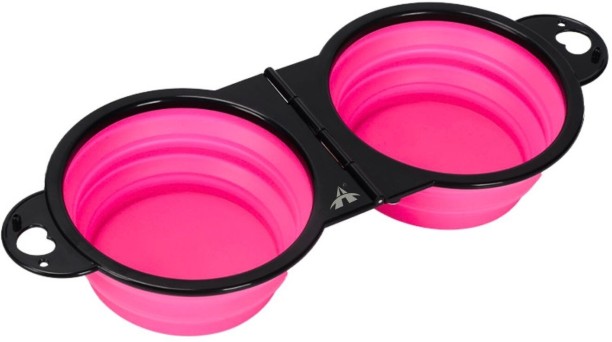 ALANES 2-in-1 Collapsible Dog Bowls Dual Puppy Food and Water Bowls Silicone Pet Bowl