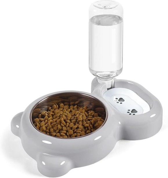 marevic Dog Bowls, Cat Food and Water Bowl Set with Water Dispenser and Stainless Steel Bowl for Cats and Small Dogs Plastic Pet Bowl & Bottle