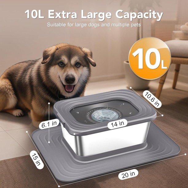 Shopnmore 10L Stainless Steel Dog Water Bowl & Silicone Mat Stainless Steel Pet Bowl
