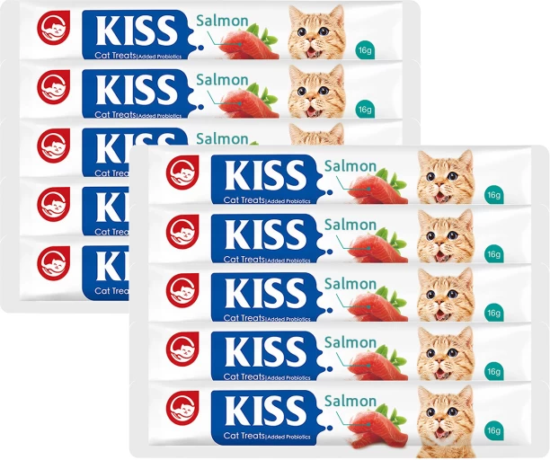 KISS Premium Probiotics Added Nutrition Cat Treat - Salmon Fish 10 x 16 g Wet Adult Cat Food