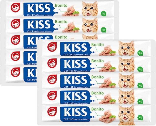 KISS Premium Probiotics Added Nutrition Cat Treat - Bonito Fish 10 x 16 g Wet Adult Cat Food