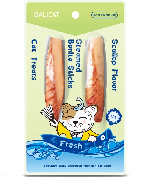 DALICAT Steamed Bonito Twin Sticks - Scallop Fish 6 x 30 g Wet Adult Cat Food