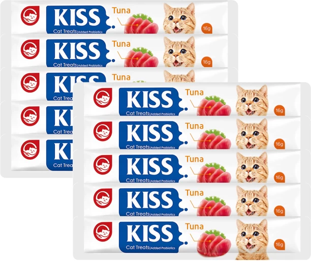 Kiss Premium Probiotics Added Nutrition Cat Treat - Tuna Fish 20 x 16 g Wet Adult Cat Food