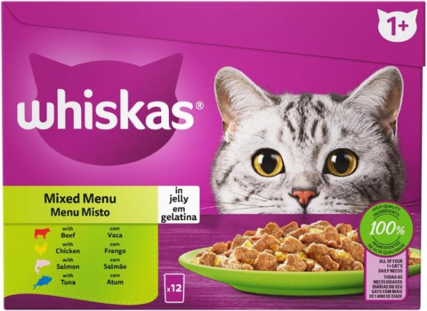 Whiskas Mixed Menu Adult Cat Food Beef, Chicken, Salmon 12 x 0.85 kg Wet Adult Cat Food