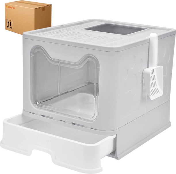 Topika Foldable Cat Litter Box with Lid & Scoop Pet Litter Tray Refill