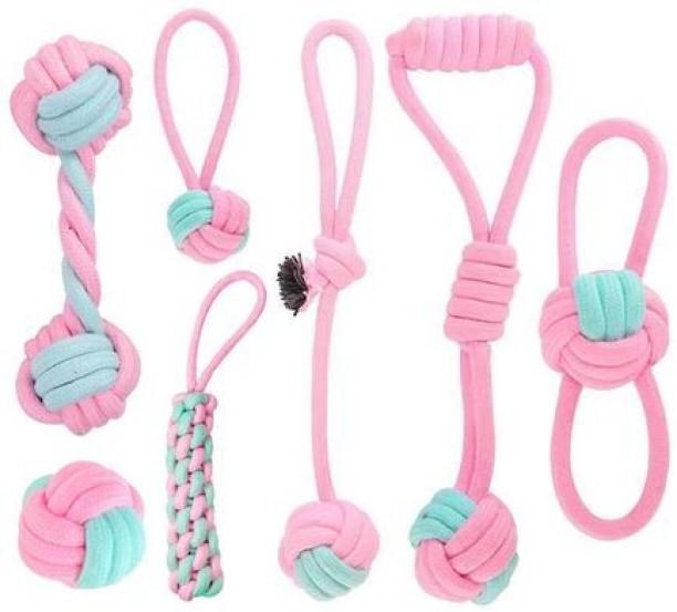 WINWAY 7 Piece Set Dog Bite-resistant Woven Knot Pet Training Cotton Rope Toys - Pink Polyester Tough Toy For Dog
