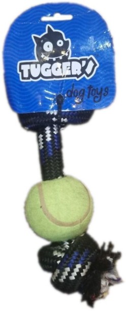Tuggers Rope Bone with Knot & Tennis Ball - Small Rubber, Nylon Tug Toy For Dog