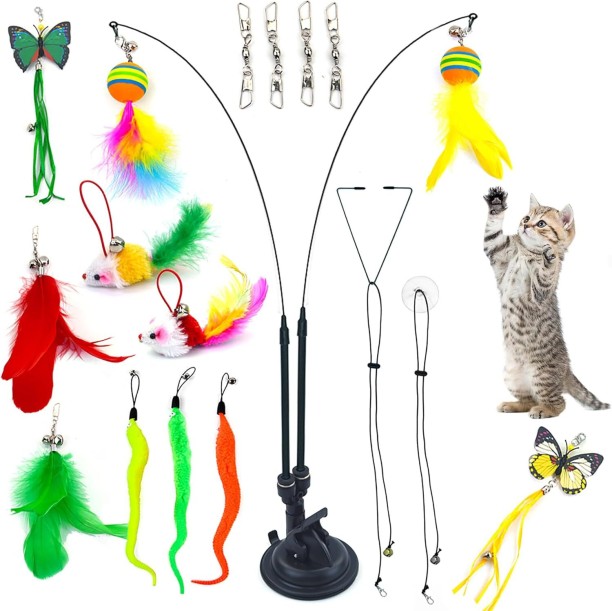 Shopnmore Cat Feather Toys Set, Interactive Toys, Cat Wand Toys, Hanging Cat Toys Microfibre Soft Toy For Cat