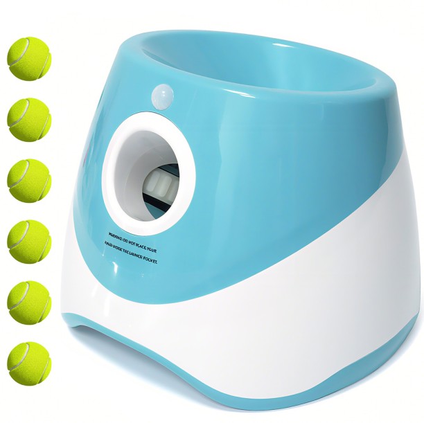 Topika Pet - Automatic Dog Ball Launcher - Green/Blue 6 Balls 3 Distances - Blue Plastic Ball For Dog