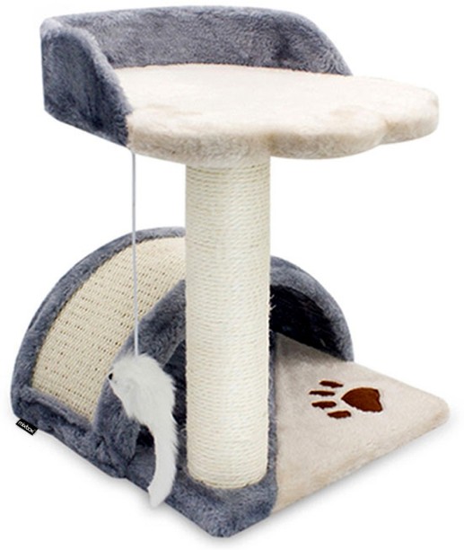 Mix Box Cat Tree Scratcher - Gray Beige Wool, Wooden Tough Toy For Cat