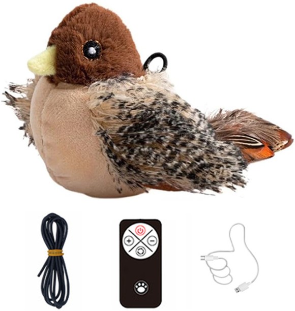 BezosMax Rechargeable Cat Toys Flapping Bird Sparrow, Remote Control Cat Exercise Toys with Motion Sensor & Catnip, Touch Activated Kitten Toy for Indoor Cats Bored Pets Fiber Fetch Toy For Cat