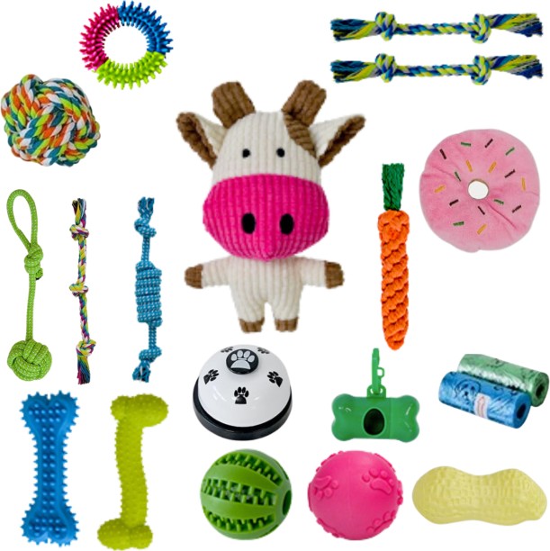 Shopnmore 19 Piece Puppy Toys, Puppy Teething Toys, Dog Chew Toys for Small Medium Dogs Cotton Plush Toy, Ball, Soft Toy, Chew Toy, Bone, Treat Dispensing Toy, Fetch Toy For Dog