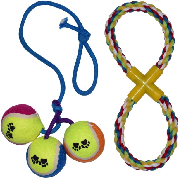 Grants Figure 8 Rope & 3 Ball Cotton, Rubber Training Aid For Dog