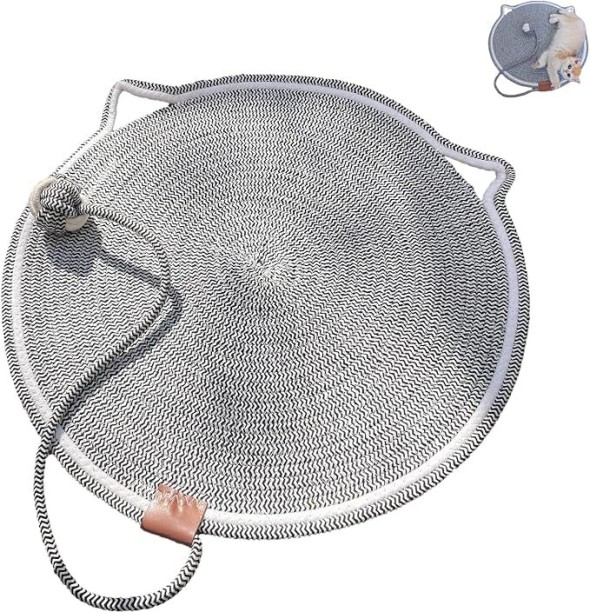 marevic Cat Scratcher Mat, Cotton Rope Cat Scratch Pad, Round Horizontal 16.9'' Scratching Pads for Indoor Cats, Furniture Protector for Floor, Wall, Couch, Carpet, Sofa, Black Cotton Tough Toy For Cat
