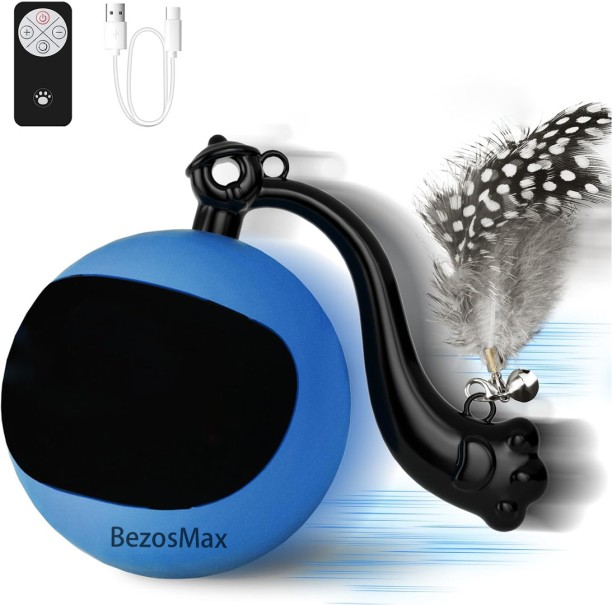 BezosMax Interactive Cat Toys Balls with Real Bird Sounds, Automatic Rolling Cat Ball with Remote Control, 2 Play Modes Chase Ball with LED Lights Sponge Ball For Cat