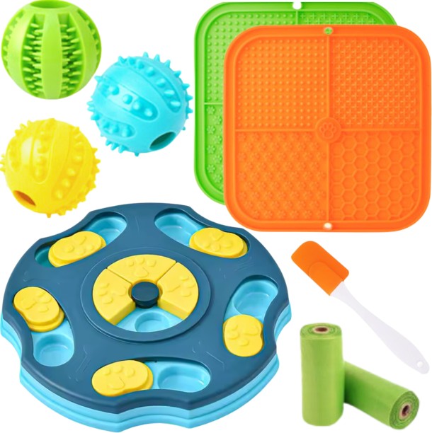 Shopnmore Dog Puzzle Toy Set, Dog Enrichment Toys with Lick Mat & Treat Balls Silicone Chew Toy For Dog