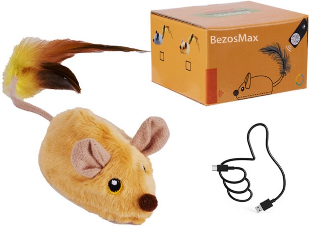 BezosMax Interactive Cat Toy with Smart Sensor for Indoor, Remote Control Mouse Toy with LED Lights & Sound, Automatic Kitten Toy Washable for Exercise Chasing Playing Hunting Cotton Soft Toy, Fetch Toy For Cat