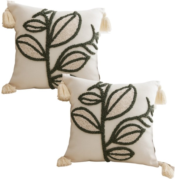 Wobuciko Geometric Cushion Nordic With Tassels 45cm Green 2 Pack Polyester Fibre Geometric Cushion