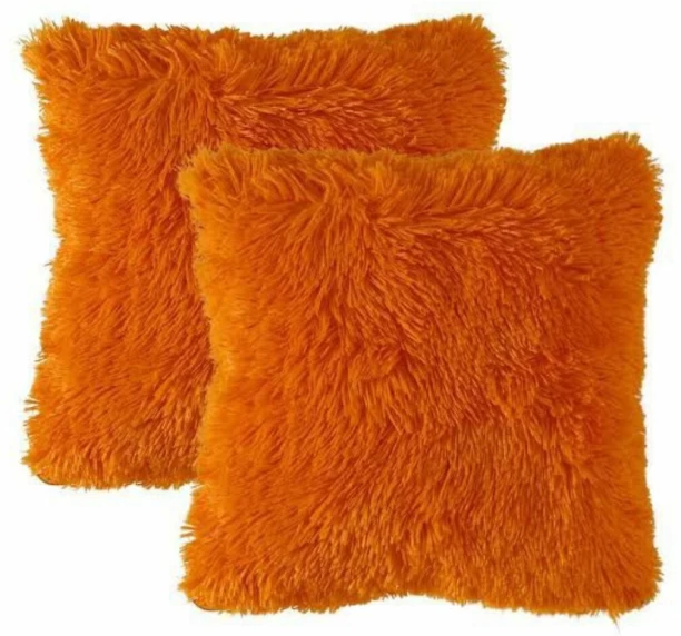 SMTE 1 Fluffy Pillow Cover Set of 2 - Orange Geometric Cushions Cover
