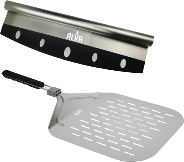ALVA 2Pc Pizza Set - Metal Pizza Peel & Cutter Set Double Ended Pizza Cutter