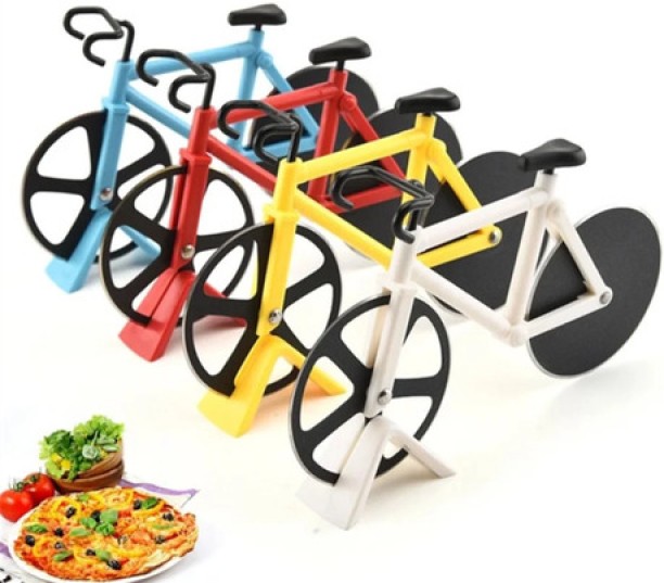 SA TRADE Bicycle Shaped Stainless Steel Pizza Cutter Roller - Blue Rolling Pizza Cutter