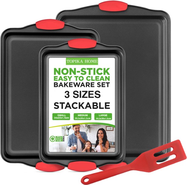 Topika Baking Pans Set, 4 Piece Non-Stick Cookie Sheets Tray for Baking Supplies Baking Pan