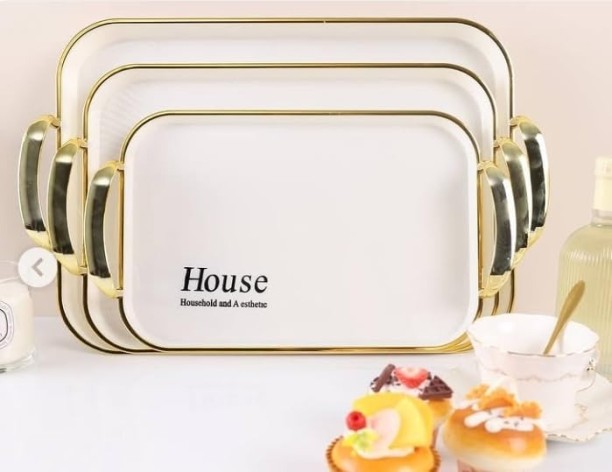 Yetumaisha Home 3 Piece Elegant Multi-Purpose Rectangular Large Capacity Serving Tray (GOLD) Tray