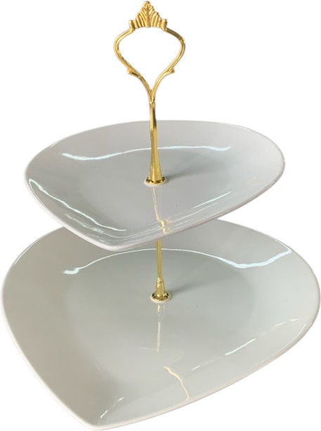 Crockery Centre Cake Stand 2T Porcelain Drop Shape White Tray