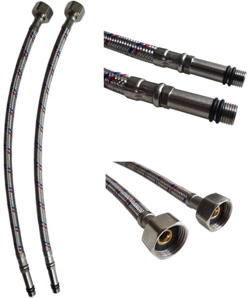 NT TOOLS 2 Pcs Flexible Braided Connector 350mm Long Shaft for Bathroom - Kitchen Mixers 15 mm Plumbing Pipe