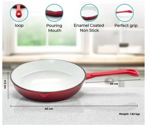 Dolfin Cast Iron Enamel Coated Deep Frying Pan 1.5 L capacity