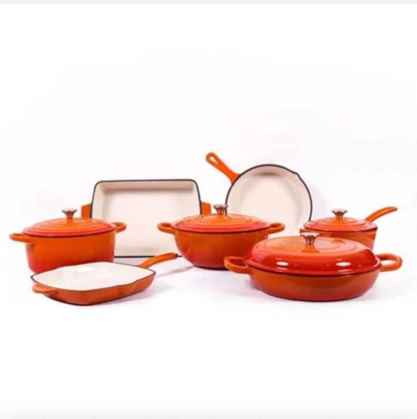 11 Piece Enameled Cast Iron Modern Non-Stick Cookware Set Cast Iron Pots 11 pcs Pot with Lid 55 L capacity 20 cm diameter