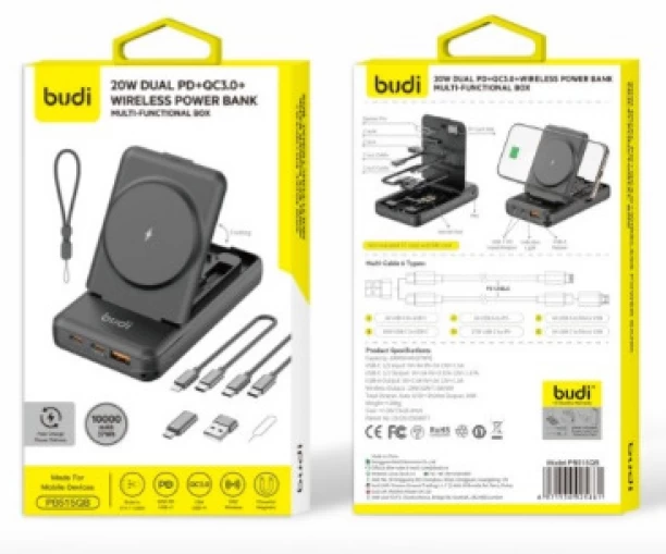BUDI 10000 mAh Wired & Wireless Power Bank