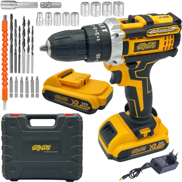 al&afa Wireless Impact Drill Set With 2 Lithium Battery Packs, Bits & Case Impact Drill
