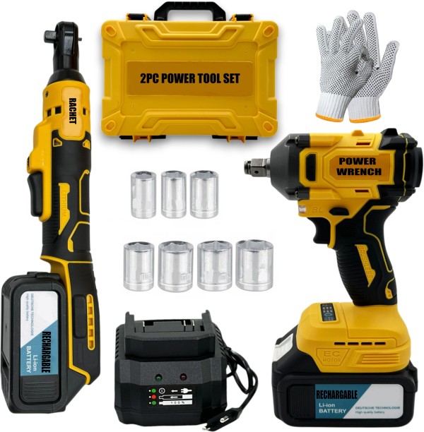 fame inc Torque Wrench & 3/8” Cordless Rachet Tool Set With 2 x Batteries & Glove Wrench, Wrench