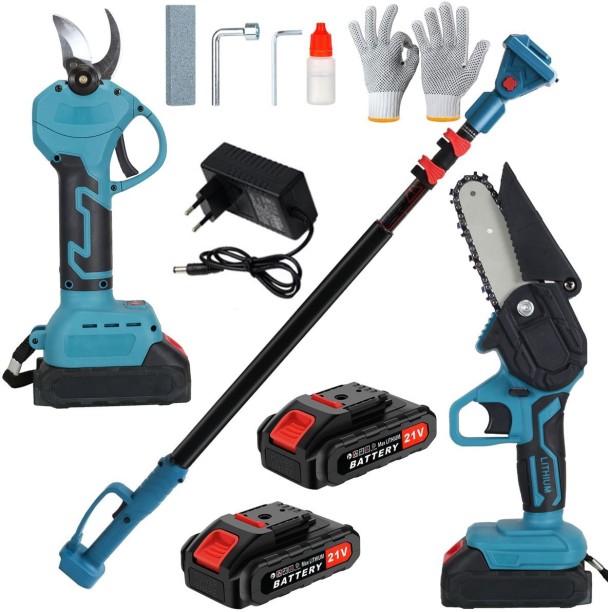 MS Cordless Garden Combo Set 6" Chainsaw, Pruning Shears, Pole & 2x Batteries Saw
