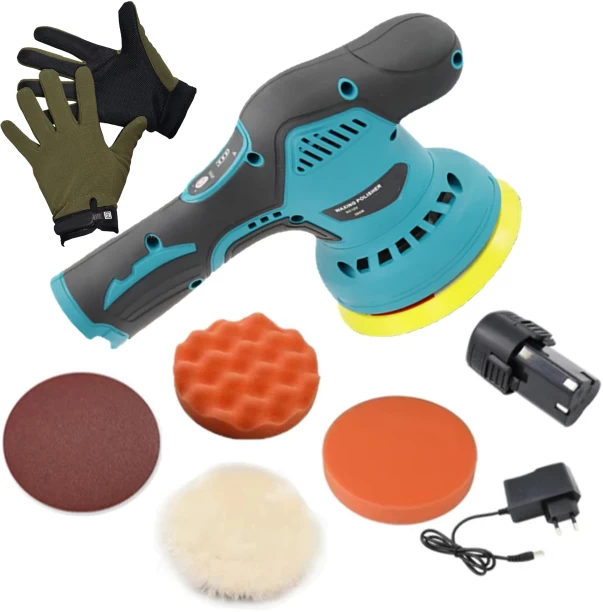 fame inc 8 Speed Cordless Wax Buff & Polish Machine With 1 Battery, 4 Pads & Gloves Grinding Wheel
