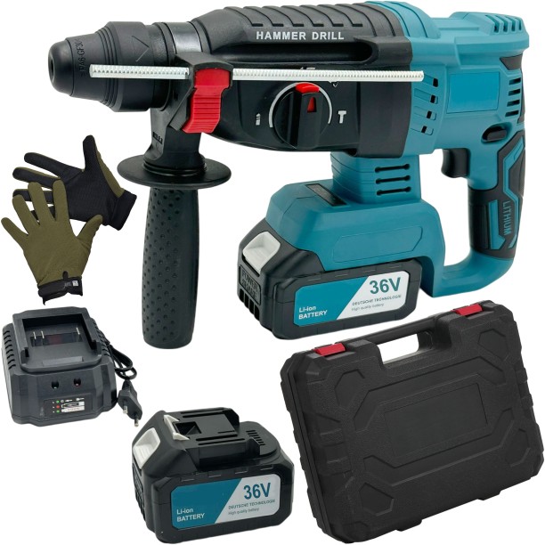 fame inc 4 Function Cordless Rotary Hammer Drill With 2 Li-On Battery, Case & Gloves Hammer Drill