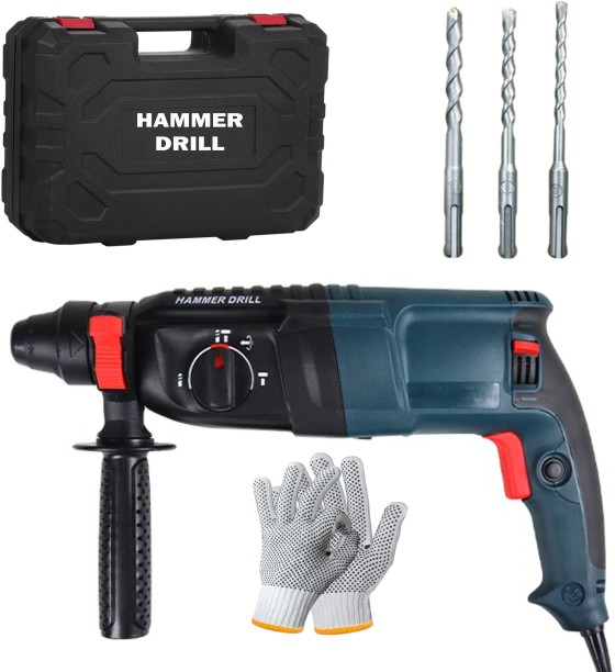 fame inc Heavy Duty Hammer Drill With 3 Drill Bits, Gloves & Carry Case Hammer Drill