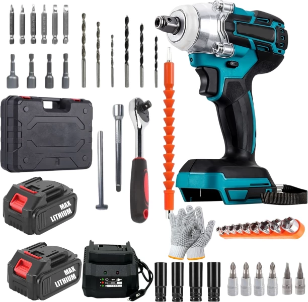 Fame inc 42Pc 300Nm Cordless Impact Wrench With 2 Batteries ,Gloves ,Case & Charger Wrench