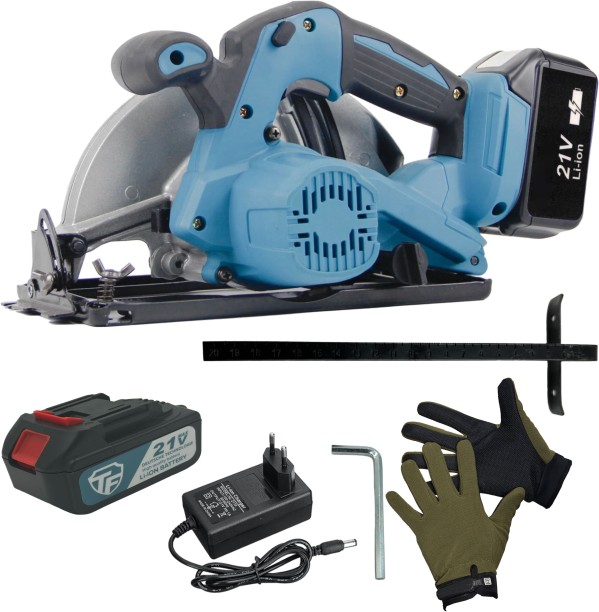 fameinc 21V Cordless Handheld Circular Saw With 2 Lithium Battery Pack & Gloves Saw
