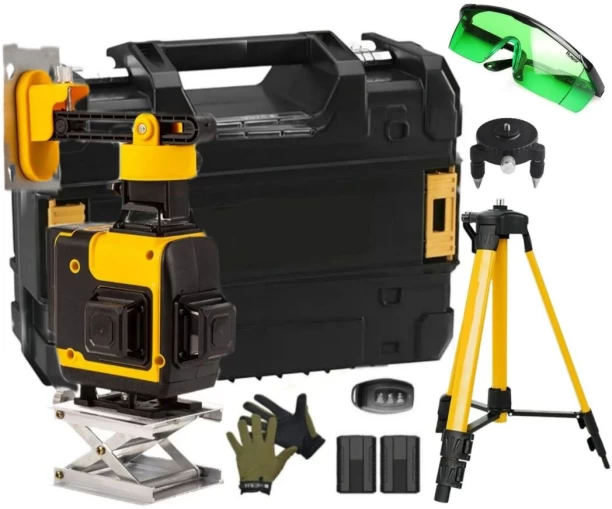 Multifunctional 360 Degree 4D Laser Line Level With Tripod, Case & Gloves Plus charger For Laser Level