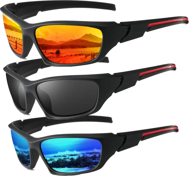 Finevr 3Pack Polarized Sports Sunglasses for Men, Wrap Around Frame UV400 Goggles Sun Glasses for Cycling Fishing Driving Protective Glasses