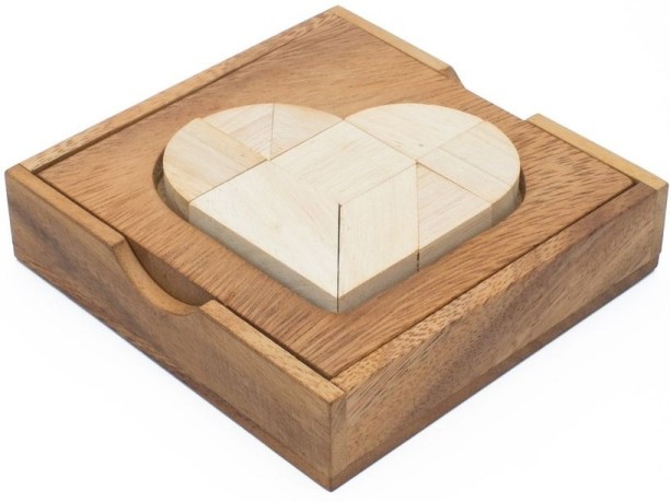 SiamMandalay Mended Heart - Wooden Heart-shaped Tangram Puzzle 3D Puzzles