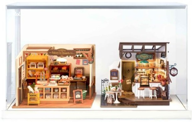 Robotime Rolife Becka's Baking House & No. 17 Cafe with Acrylic Dust Cover 3D Puzzles