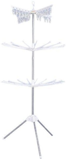 Generic Vertical 3-Tier Collapsible Laundry Drying Rack with Sock Clips & Tripod Base Steel, Plastic Rack Shelf For  Bathroom