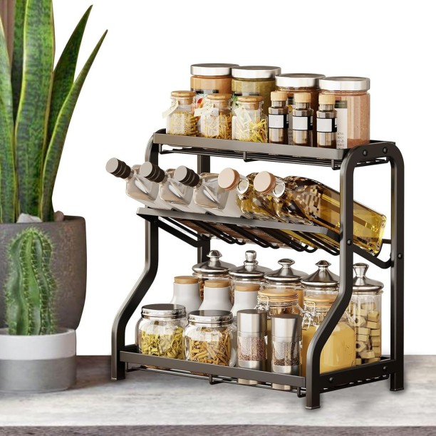 WOODLY Kitchen Spice Rack | Three-layer Stainless Steel Rack Shelf