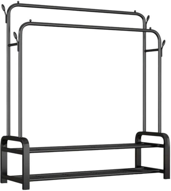 YLD Steel Floor Cloth Dryer Stand Clothing Rail Double Shelves
